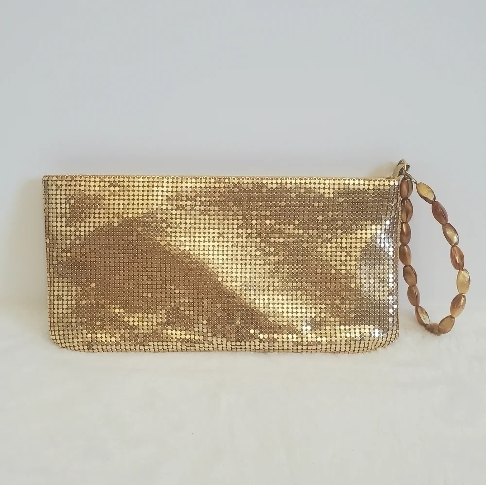 Guess Gold One Starry Night Metal Metallic Mesh Clutch Wristlet Purse